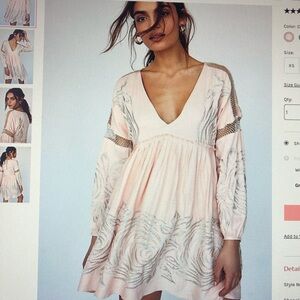 Soft Pink Free People Babydoll Dress with Bishop Sleeves and V-Neck